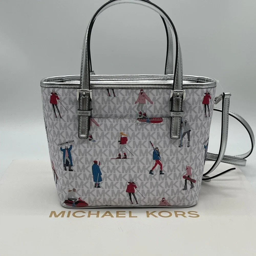 Michael Kors JST Xsmall Top Zip Tote Bag Bright White Multi